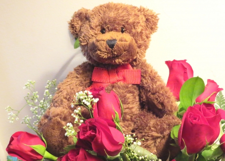 The Way To A Woman's Heart - love, stuffed animal, bear, heart, valentine, rose, animal, romance, teddy bear