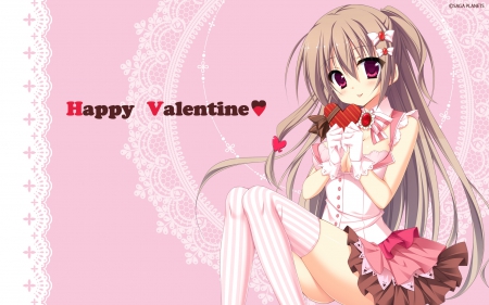 ~Happy Valentine~ - pretty, narumi an, anime, skirt, bows, present, chocolate, karumaruka circle, brown hair, long hair, holiday, valentine