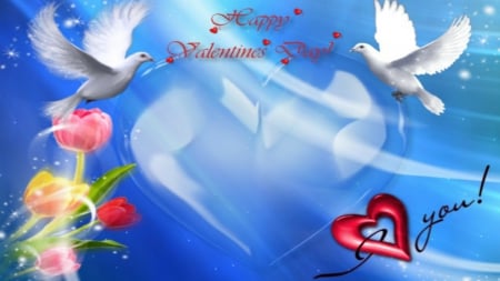 ~*~ Happy Valentines Day ~*~ - flowers, Happy Valentines Day, doves, hearts