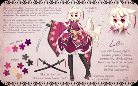 ~Lilka~ - sword, pretty, rini tan, blonde, lilka, artwork, anime, dress, weapons, tails, animal ears, colorful