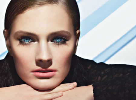 Constance Jablonski - woman, face, girl, eyes, blue, constance jablonski, black, model