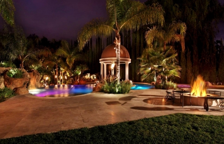 Amazing garden - fire, pool, garden, gazebo