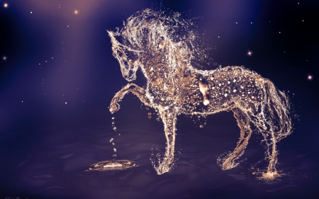 Celestial horse - sky, stars, purple, celestial horse, water, animal, fantasy