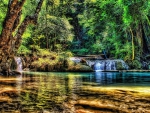 marvelous river falls in a forest hdr