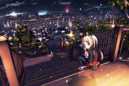 â„~Crimson Silence~â„ - alone, cute, beautiful, lonely, amazing, adorable, girl, splendid, bright, light, wonderful, spectacular, sweet, anime, night, town, lovely, scene, sad