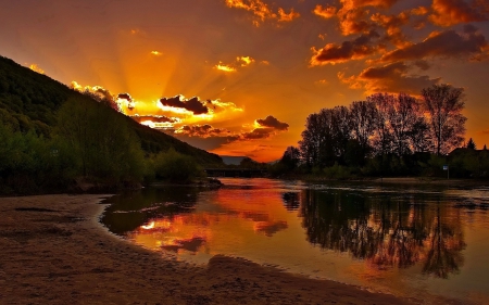 Sunset - nature, sunset, clouds, river