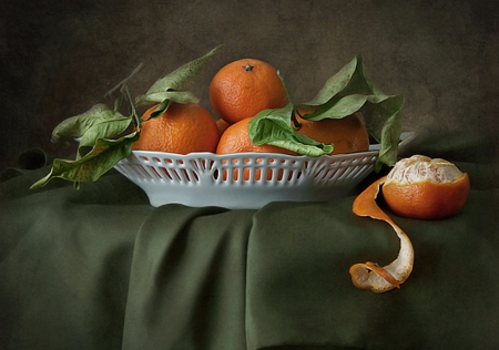 Still Life - Mandarin, plate, orange, still life