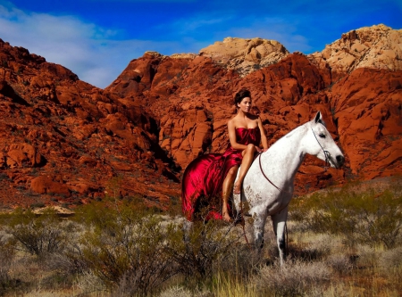 Alone among the rocks - alone, girl, horse, among the rocks