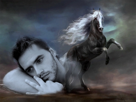 Missing - fantasy, man, horse, sad