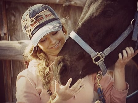 Blonde Cowgirl and Friend - woman, horse, pretty, cool