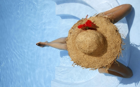 hat pool - water, girl, hat, pool