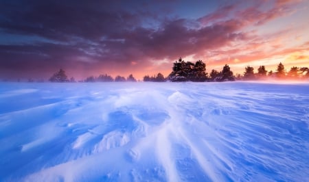 Winter Sunset - sky, landscape, winter, sunset, nature, winter time, clouds, snow, winter splendor, snowy