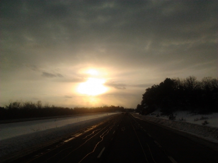 ~~; aint no sunshine when shes gone ;~~ - highway, travel, winter, sunset