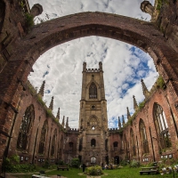 fisheye view of st lukes church courtyard