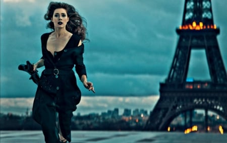 Amy Adams - paris, amy adams, black, actress, tower eiffel, girl, woman, blue