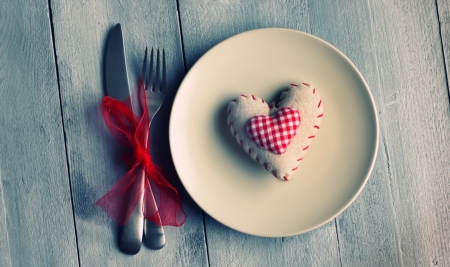 Heart for You ♥ - mood, plate, heart, knife, red, fork, love, hearts