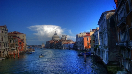 the wonderful grand canal in venice - sky, domes, city, canal, boats