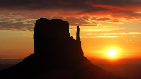 west mitten butte in monument valley arizona - clouds, sunset, butte, desert