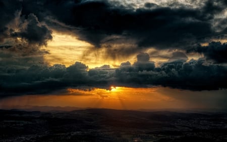 Sunset - amazing, sunset, land, clouds