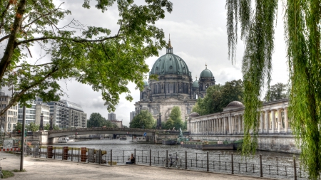 beautiful berlin cathedral hdr - dome, river, city, cathedral, hdr, bridge