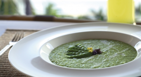 Mange Tout Coconut Soup - abstract, soup, shadow, mange, plate, coconut, bowl, green, tout