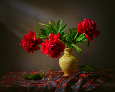 Still life - flowers, vase, red, still life