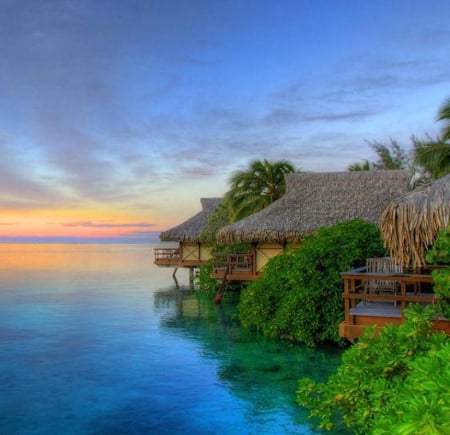 Beautiful exotic - ocean, houses, image, color, wallpaper, new, expression