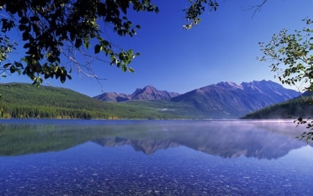 Lake Mountains - nature, branches, lake, landscape, trees, reflection, mountains