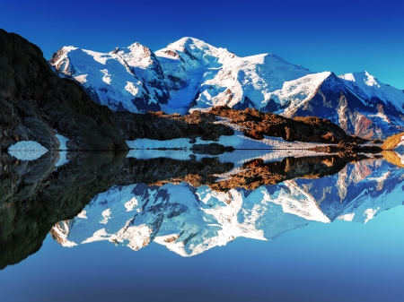 Reflection Mountains - white, nature, mirror, snow, lake, mountains, reflection