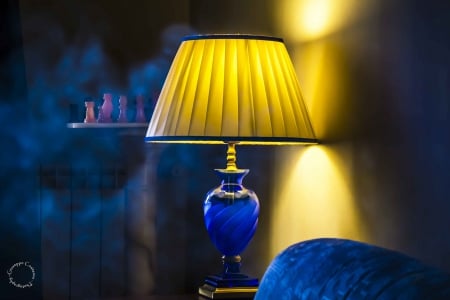 Home-Style - style, home, light, yellow and blue, room, lamp