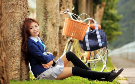 School Girl - cycle, girl, women, School