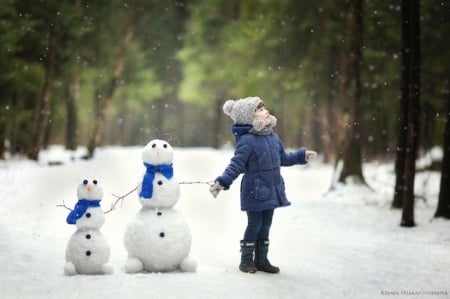 ♥ - kid, snowmen, nature, winter season, photography, snow, beauty, winter holiday