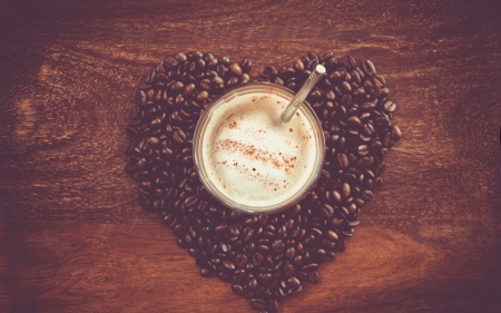 Coffee - drinks, heart, coffee, brown, coffee bean, drink, coffee beans, hearts, cup