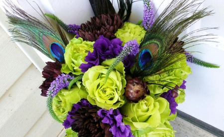 Flowers - peacock, Flowers, green, flower, bouquet, bouquets