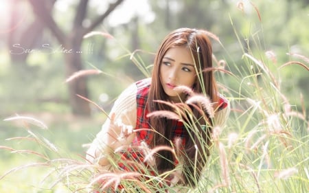 Model - women, hairs, field, Model