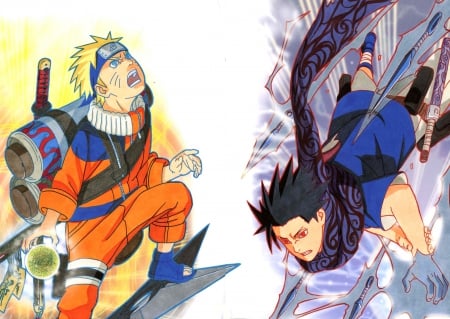 Light Vs Dark - konohas orange hokage, forehead protector, avenger, kunai, anime, savior of this world, child of the prophecy, curse of hatred, manga, uchiha clan, naruto uuzumaki, rasengan, scarf, sharingan, uzumaki clan, chidori, nine tails jinchuriki, will of fire, sasuke uchiha, light vs dark