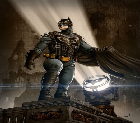 Steampunk Bat Man - steampunk, bat man, fantasy, bat signal