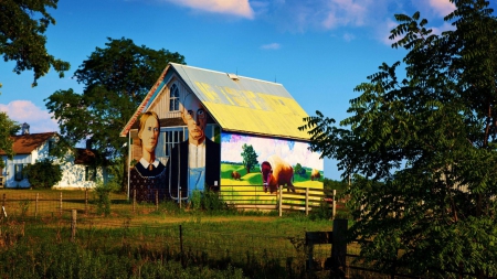 wonderful painted barn - fence, farm, painted, barn