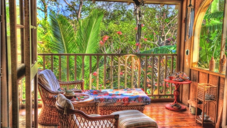 relaxing porch in the tropics hdr - lounge, porch, jungle, chimes, hdr