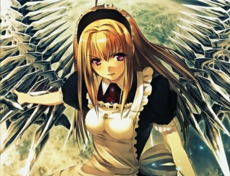 Steel wings angel - pretty, angel, girl, anime, wings, steel, maid