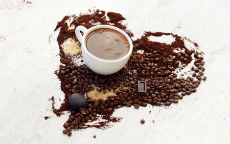 Coffee - coffee time, coffee, beans, chocolate, cup of coffee, coffee beans, cup