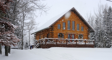 House - white, brown, snow, winter, snowflakes, house, hauses