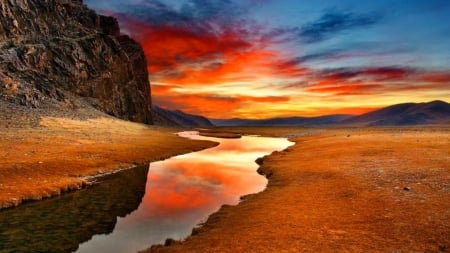 creek in the gobi  desert hdr - mountain, sunset, desert, hdr, creek