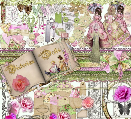 Victorian Dolls and Roses - Victorian, Paper, Scrapbook, Pink, Dolls, Roses