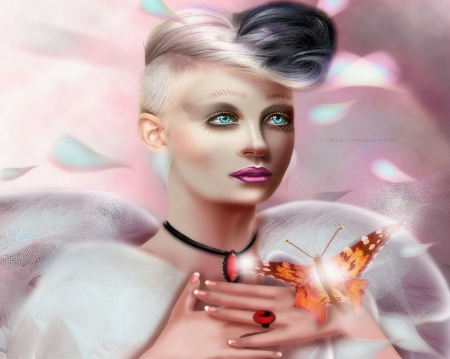 ~Bright Butterfly~ - woman, photomanipulation, lady, wonderful, fantasy, model, creative pre-made, love four seasons, digital art, weird things people wear, backgrounds, beautiful, softness beauty, butterfly designs, bright butterfly