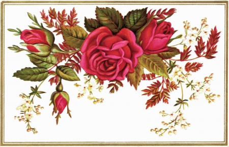 Victorian Calling Card ~ Red Roses - roses, vintage, victorian, card, bouquet