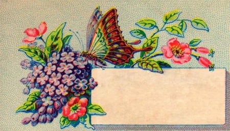 Victorian Calling Card ~ Lilacs and Butterfly - Lilacs, Victorian, Card, Butterfly, Vintage