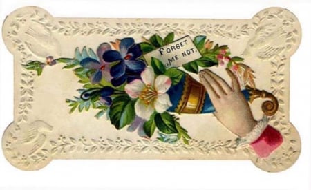 Victorian Calling Card ~ Forget Me Not ~ Tussie Mussie or Nosegay