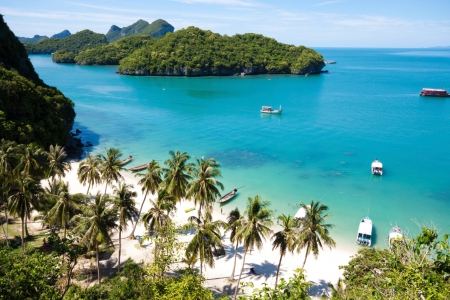 Koh Samui, Thailand - beach, sky, ocean, boats, islands, water, nature, koh, thailand, blue, green, samui