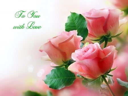 To You with Love - roses, flowers, pink, leaves